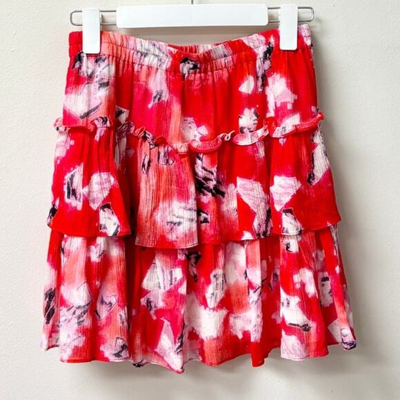 IRO Paris Andri Abstract Pull On High Rise Tiered Mini Skirt Red Women's 36 / 4 - Picture 3 of 5